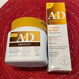 NWOT A+D Prevent Original Ointment 1 lb & A+D Ointment with VitaminsA+D 4 oz.